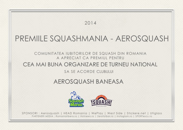 premiul squashmania cea mai buna organizare de turneu national aerosquash baneasa