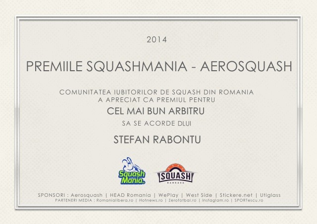 premiul squashmania pentru cel mai bun arbitru in 2014 stefan rabontu