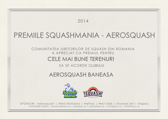 premiul squashmania pentru cele mai bune terenuri de squash aerosquash baneasa